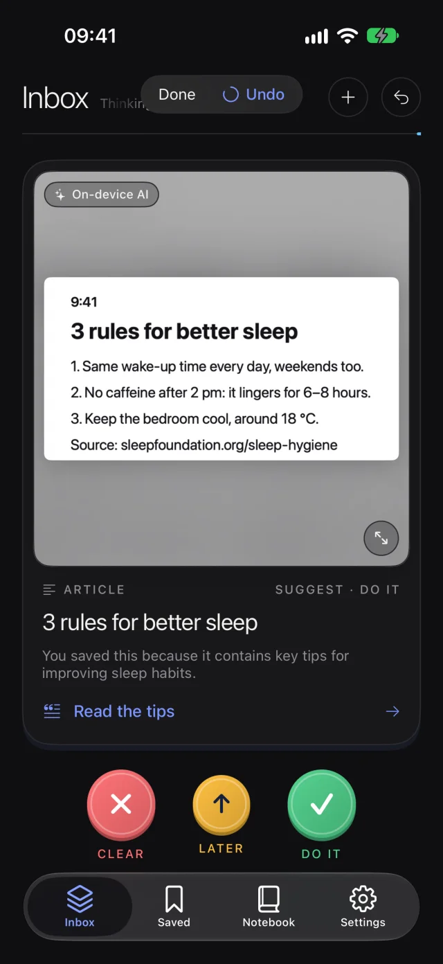 An article screenshot ready to save as a note