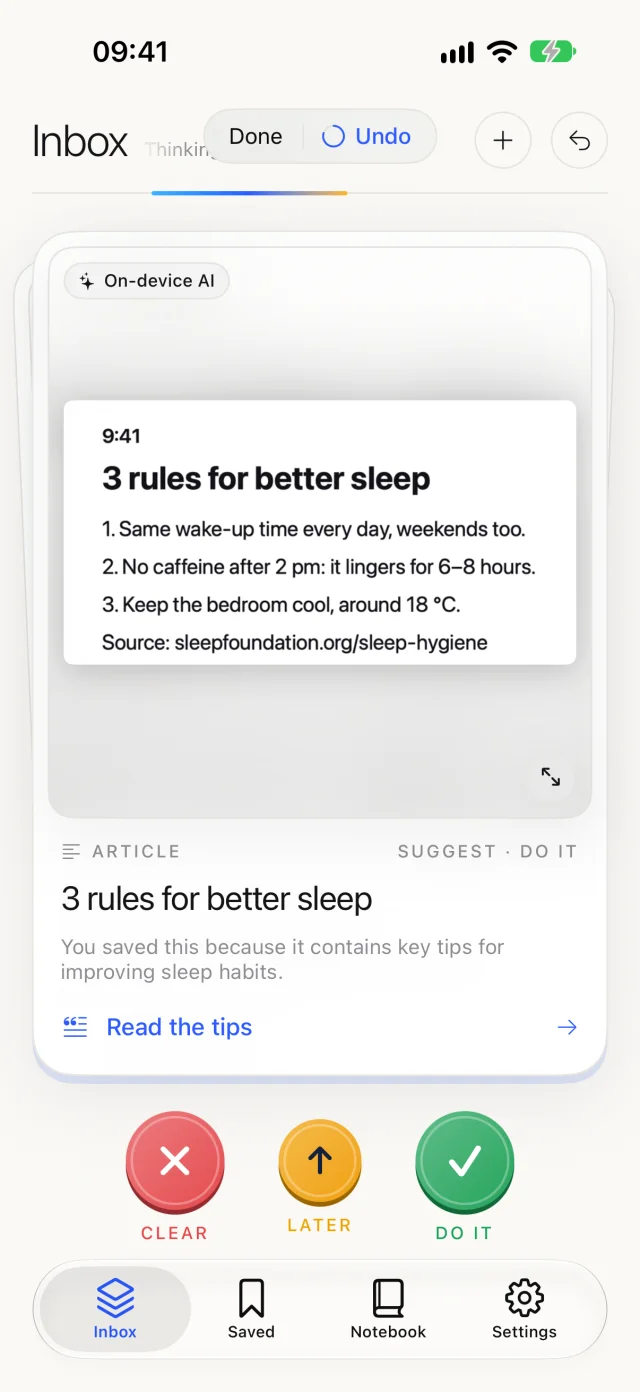 An article screenshot ready to save as a note